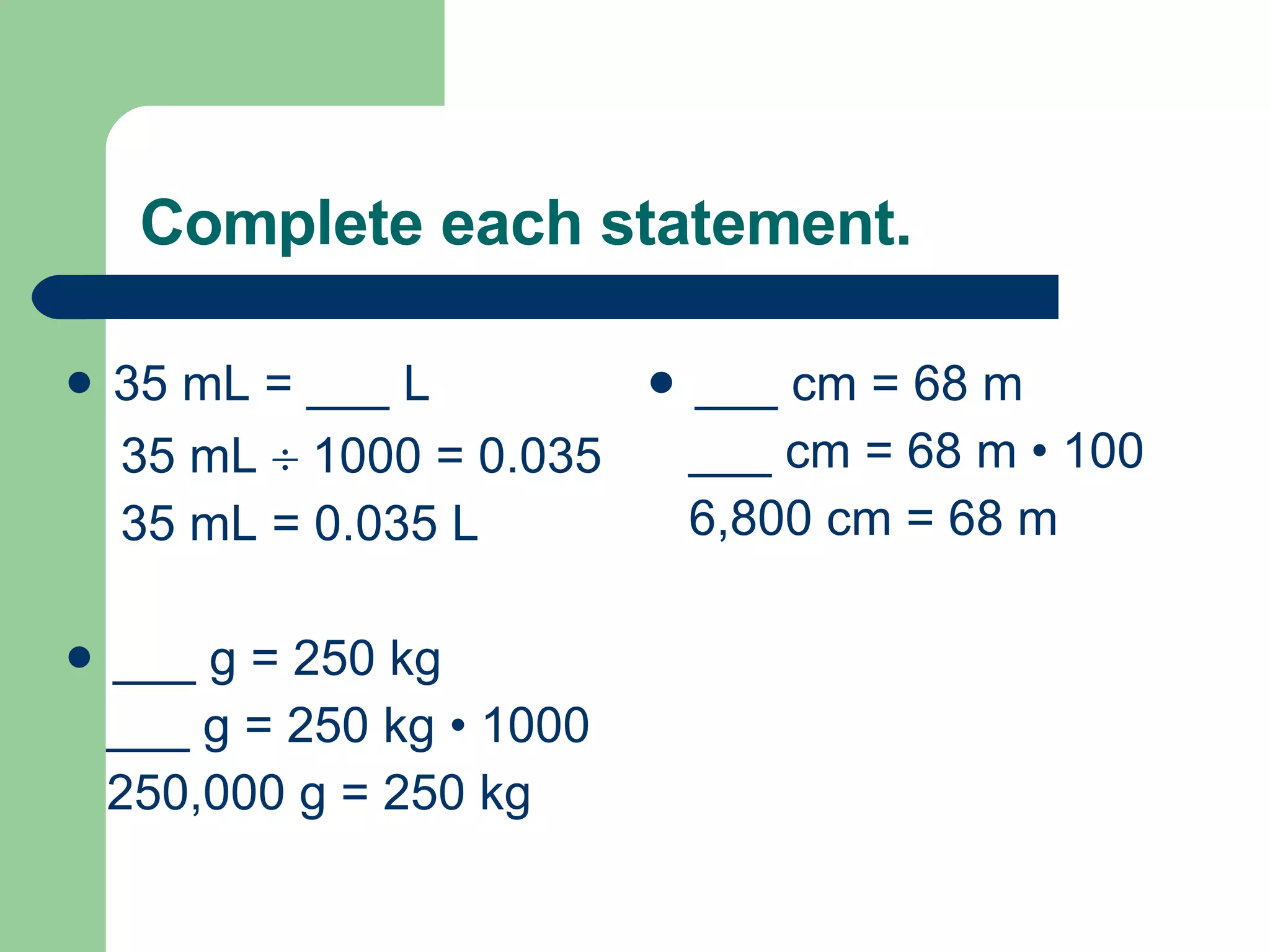 Section 3.7 Using The Metric System | PPT