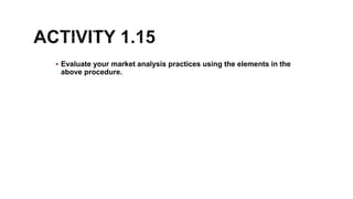  Evaluate your market analysis practices using the elements in the
above procedure.
 