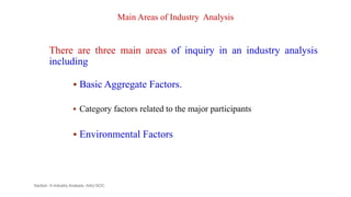 Main Areas of Industry Analysis
There are three main areas of inquiry in an industry analysis
including
 Basic Aggregate Factors.
 Category factors related to the major participants
 Environmental Factors
Section -II-Industry Analysis -AAU-SOC 92
 