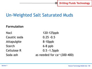 Haward Technology Middle East 135
Section 1
Drilling Fluids Technology
Un-Weighted Salt Saturated Muds
Formulation
Nacl 12...