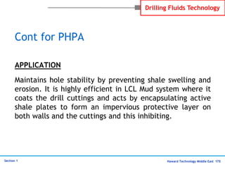 Haward Technology Middle East 175
Section 1
Drilling Fluids Technology
Cont for PHPA
APPLICATION
Maintains hole stability ...