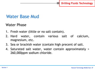 Haward Technology Middle East 27
Section 1
Drilling Fluids Technology
Water Phase
1. Fresh water (little or no salt contai...