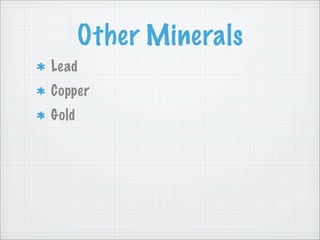 Other Minerals
Lead
Copper
Gold
 
