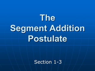 The
Segment Addition
   Postulate

     Section 1-3
 