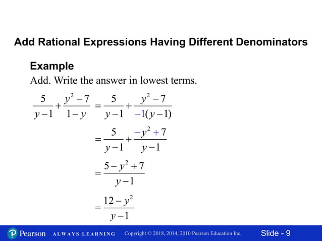Section 14.4 adding and subtracting rational expressions | PPTX