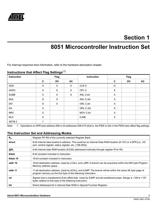 Section 1 8051 microcontroller instruction set | PDF