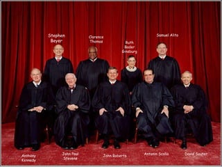 Which one of me is the Chief Justice? Stephen Beyer Clarence Thomas Ruth Bader Ginsburg Samuel Alito Anthony Kennedy John Paul Stevens John Roberts Antonin Scalia David Souter 