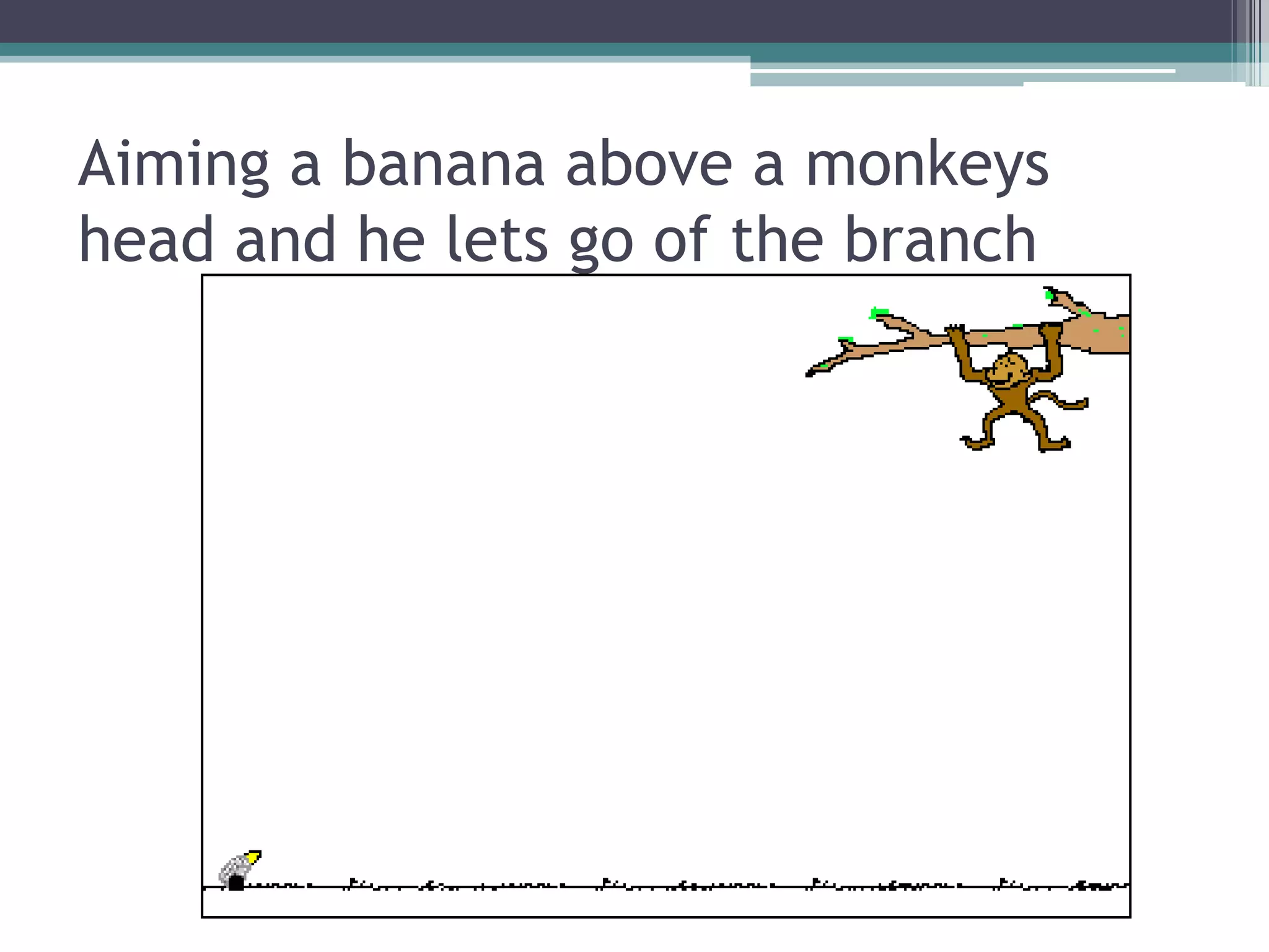 Aiming a banana above a monkeys head and he lets go of the branch