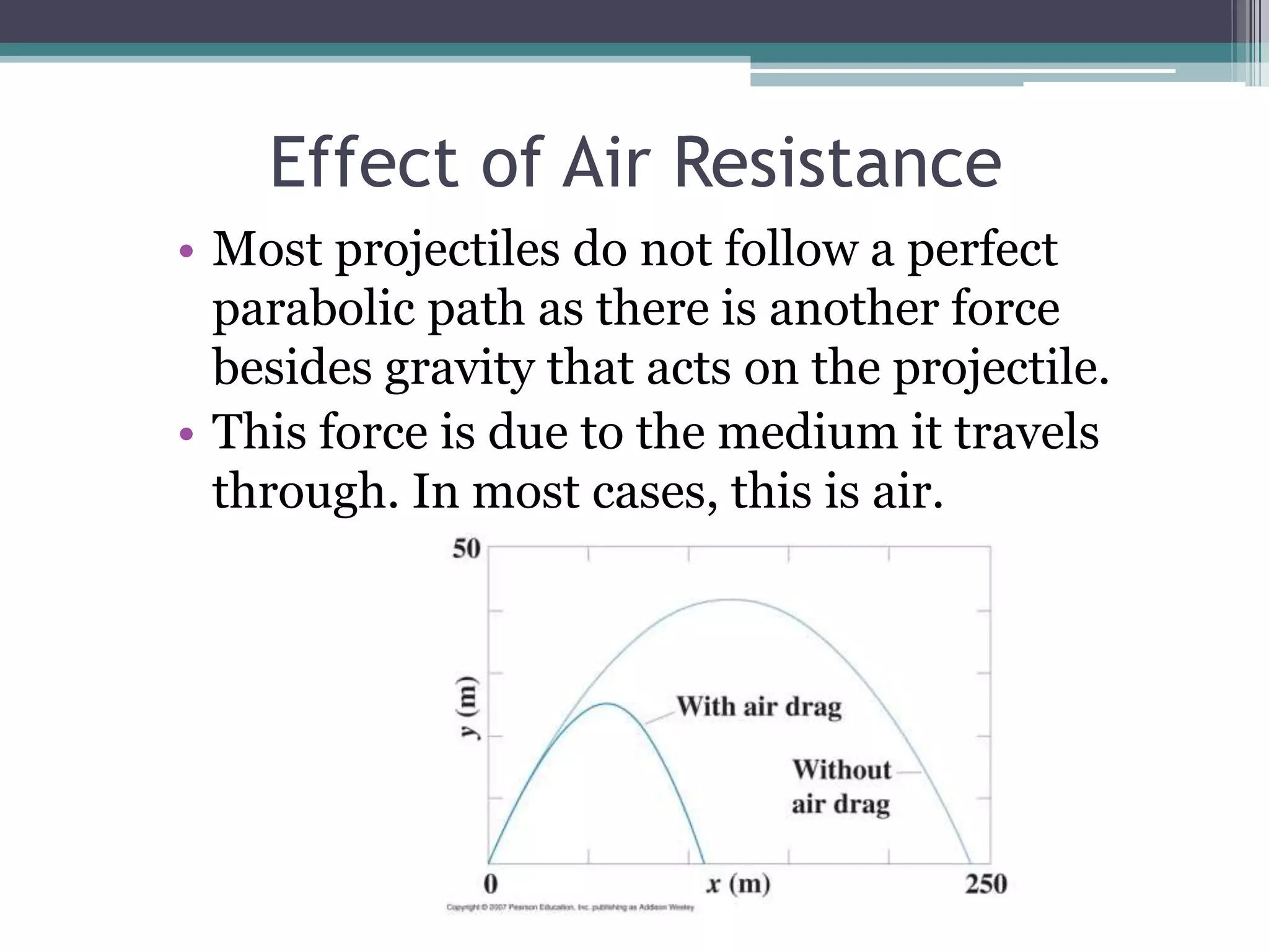Different Launch Height The final height may be different from the initial height.How does this change the characteristics of flight? The object will still follow a parabolic path.It will travel further.It will drop further vertically with each unit of time than if launched at the same height.