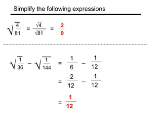 Section 2.7 square roots (algebra) | PPT
