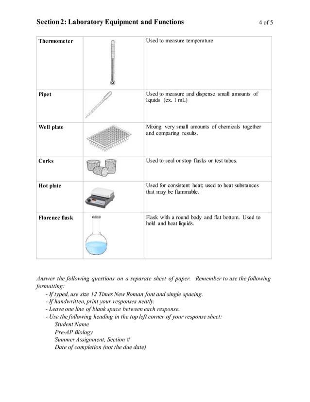 Section 2 laboratory equipment and functions