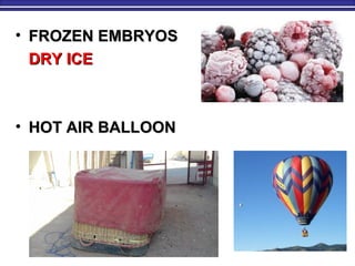 • FROZEN EMBRYOSFROZEN EMBRYOS
DRY ICEDRY ICE
• HOT AIR BALLOONHOT AIR BALLOON
 
