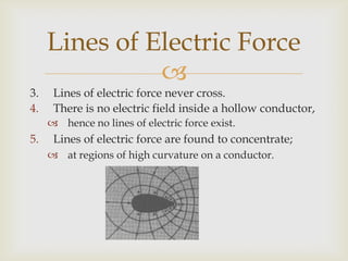 The field may be strong enoughat the sharp pointto ionise the air.Charges may then move awayfrom the conductor.This is called Corona Discharge.Lines of Electric Force