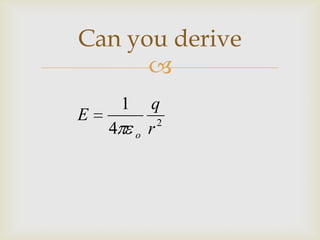 If more than one charge exists in an electric field, the total field at any one point is;the vector sum of the electric field strengths due to each charge.Etotal = E1 + E2 + E3 + …….+ EnElectric Field Strength Due to Several Charges