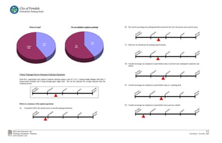 City of Ferndale
        Downtown Parking Study




                     Own or Lease?                                             Do you subsidize employee parking?                  B) The cost for providing new parking should be shared by the City, the private sector and the users.




                                                                                                           Yes
                                        Own                                                                38%
                                        35%                                           No                                           C) Only the city should pay for parking improvements.
                  Lease
                   65%                                                               62%




                                                                                                                                   D) I would encourage my employees to park further away to provide more parking for customers and
                                                                                                                                      visitors.



        Owner/Manager Survey Summary (Opinion Questions)

        Scale Key: respondents were asked to indicate opinions using a scale of 1 to 5; 1 being strongly-disagree (left side), 3
        being neutral (middle) and 5 being strongly-agree (right side). The red dot indicates the average response from the
        returned surveys.
                                                                                                                                   E) I would encourage my employees to park further away at a parking deck.
                                   .




        Below is a summary of the opinion questions:
                                                                                                                                   F) I would encourage my employees to park furhter away and use a shuttle.
        A)    It should be left to the private sector to provide parking downtown.




Rich and Associates, Inc.                                                                                                                                                                                                                           3-2
Parking Consultants - Planners                                                                                                                                                                                              Final Report - November, 2006
www.richassoc.com
 