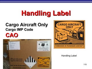 M. Tayfour 119
Cargo Aircraft OnlyCargo Aircraft Only
Cargo IMP CodeCargo IMP Code
CAOCAO
Handling LabelHandling Label
Handling Label
 