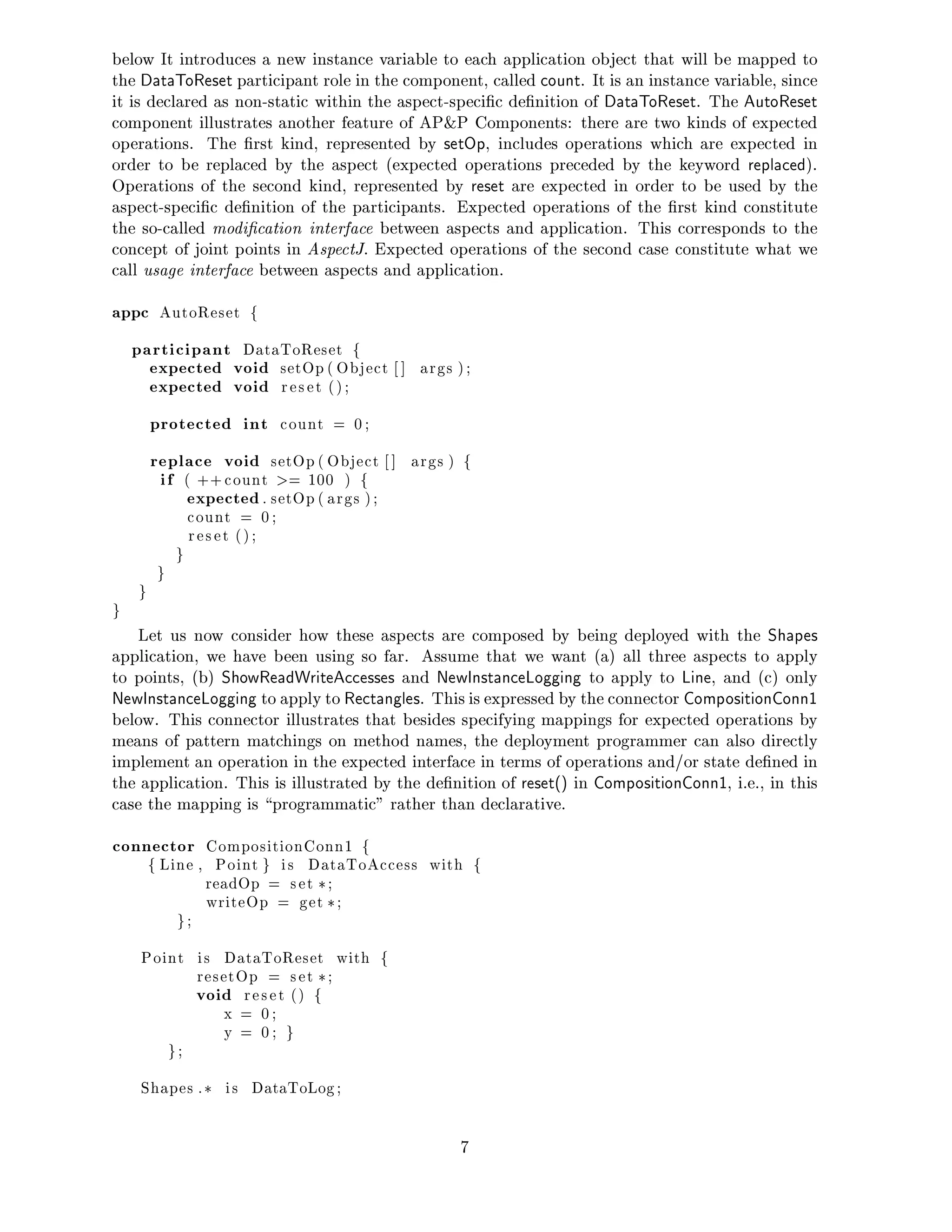 Modeling Aspects with AP&P Components