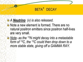 ALPHA DECAYA thin piece of cardboard is enough to stop a beam of alpha particles.As alpha particles have large amounts of kinetic energy, they damage human flesh by destroying parts of cells on impact.Alpha particles are emitted with quantised energy, which suggests that the nucleus may have a discrete energy level structure.