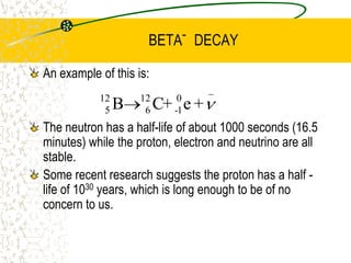 DISCRETE ENERGY LEVELSExample: In the diagram,  Ra226  decays giving off an B particle that has a specific Kinetic Energy when it decays to Rn222 in the 2nd excited state.