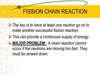 EXAMPLE 1Calculate the energy released when the following nuclear fission reaction occurs10n + 23592U  14156Ba+ 9236Kr + 310n + Masses are0n = 1.675 x 10-27 kg23592U = 3.9017 x 10-25 kg14156Ba = 2.28922 x 10-25 kg9236Kr = 1.57534 x 10-25 kg