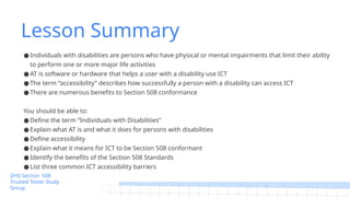 Section 508 Trusted Tester GDG Study Group 1 by Laura Wissiak | PPTX