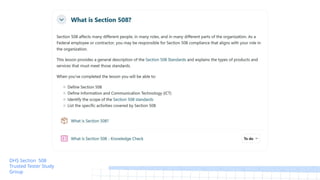Section 508 Trusted Tester GDG Study Group 1 by Laura Wissiak | PPTX
