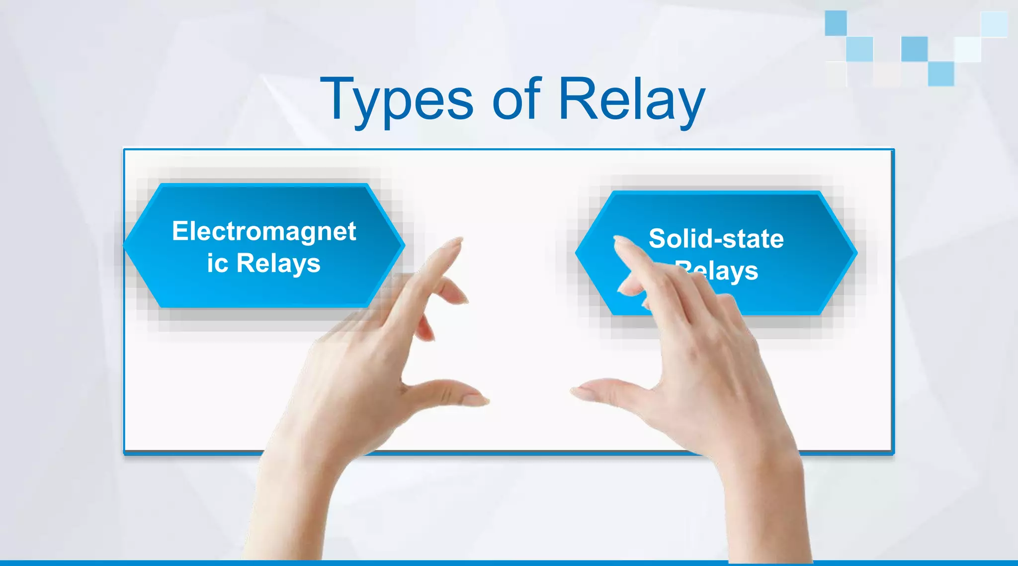 Types of Relay
Electromagnet
ic Relays
Solid-state
Relays
 
