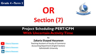 By:
Zakaria Elsayed Hasaneen
Teaching Assistant at Faculty of Commerce
Accounting Department (English Section)
Kafrelsheikh University
OR
Section (7)
Project Scheduling: PERT/CPM
With Uncertain ActivityTime
Grade 4 –Term 2
Zakaria Hasaneen
Zakaria Hasaneen
Zakaria Hasaneen
 
