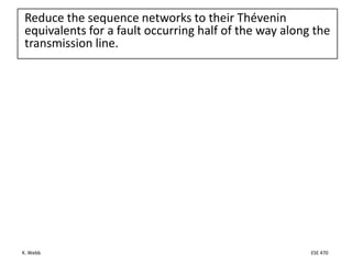 K. Webb ESE 470
Reduce the sequence networks to their Thévenin
equivalents for a fault occurring half of the way along the
transmission line.
 