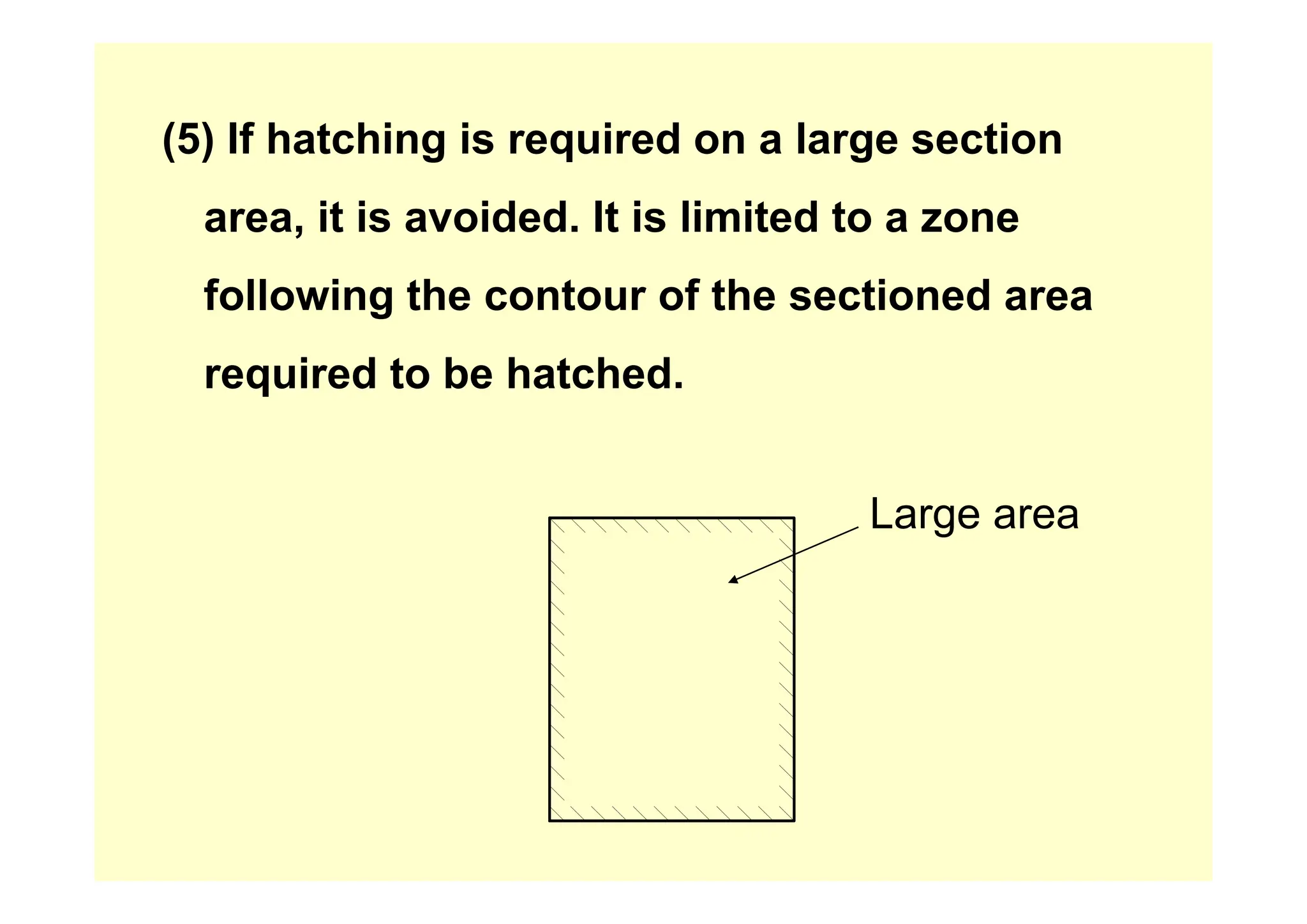 (5) If hatching is required on a large section
(5) If hatching is required on a large section
area, it is avoided. It is limited to a zone
following the contour of the sectioned area
required to be hatched.
Large area
 