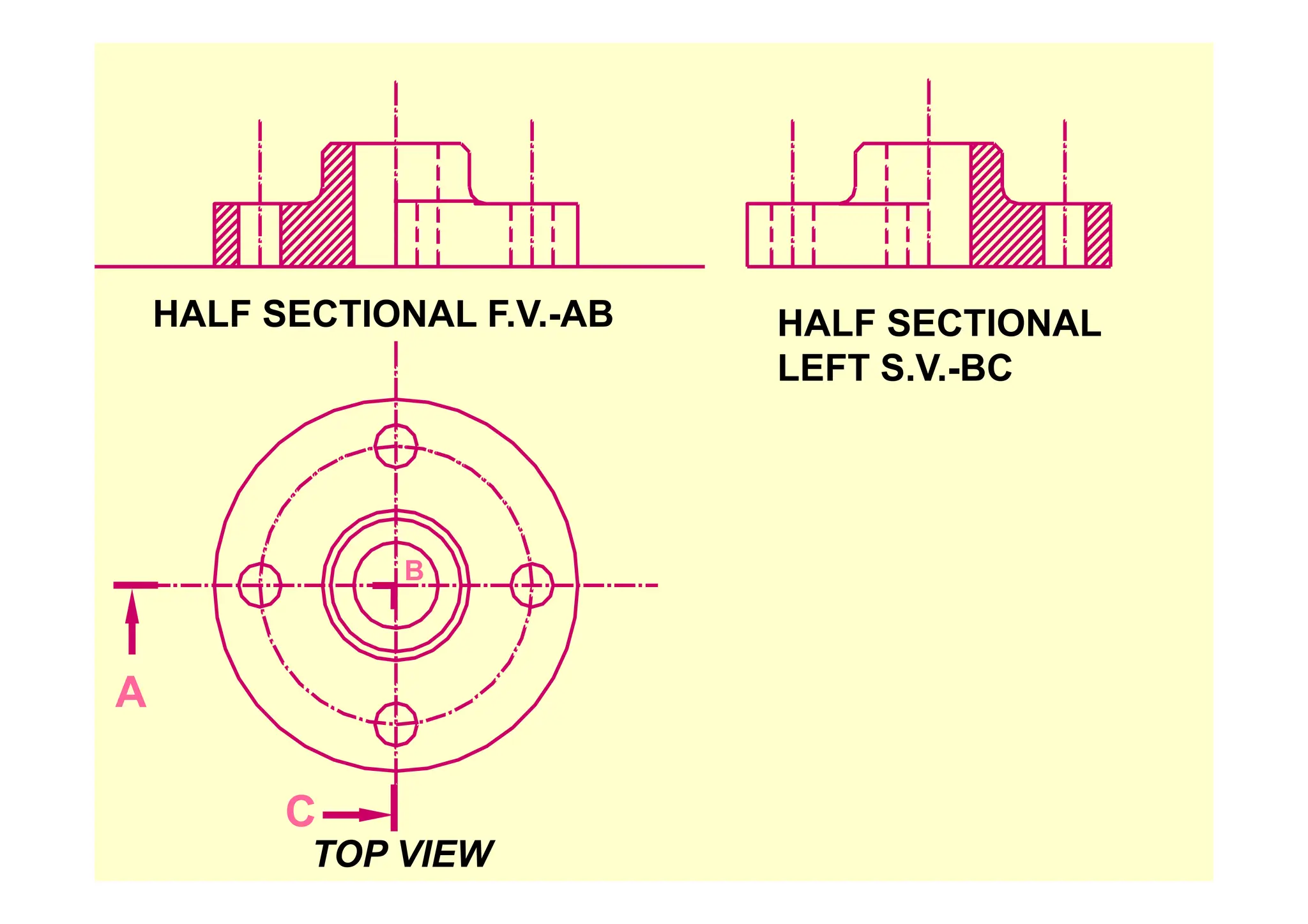 HALF SECTIONAL F.V.-AB HALF SECTIONAL
LEFT S V BC
LEFT S.V.-BC
B
B
A
C
TOP VIEW
 