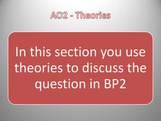 In this section you use
theories to discuss the
question in BP2

 