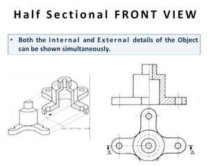 Half Sectional FRONT VIEW
• Both the Internal and External details of the Object
can be shown simultaneously.
 