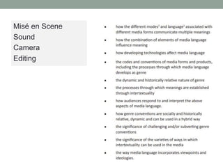 Misé en Scene
Sound
Camera
Editing
 
