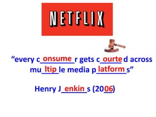 “every c________r gets c_____ d across
mu____le media p_______s”
Henry J______s (20__)
onsume ourte
ltip latform
enkin 06
 