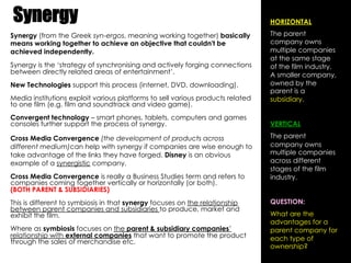 Synergy                                                                         HORIZONTAL

Synergy (from the Greek syn-er...