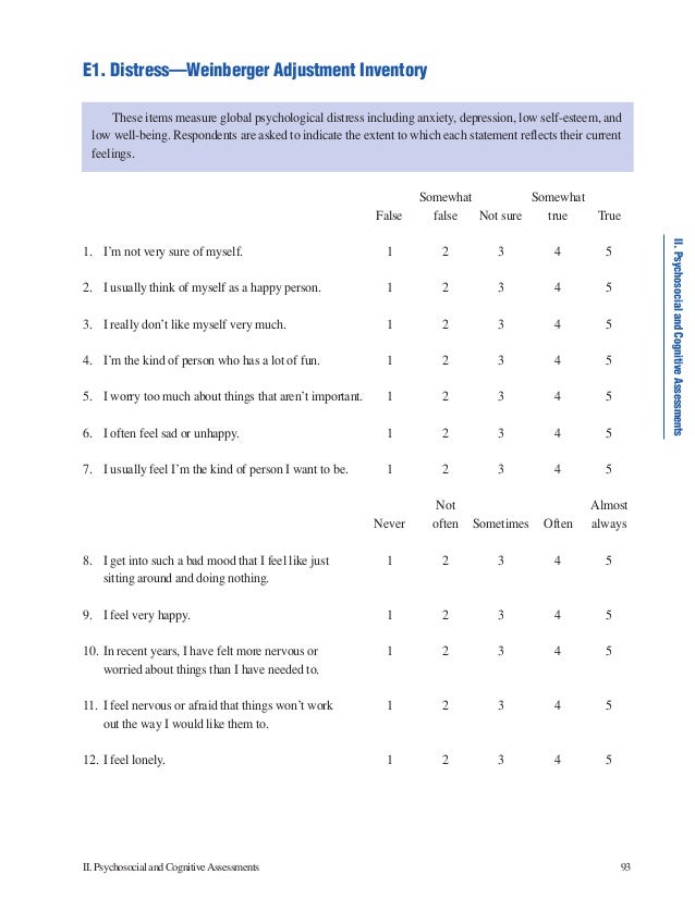 Section ii behavioral assessment