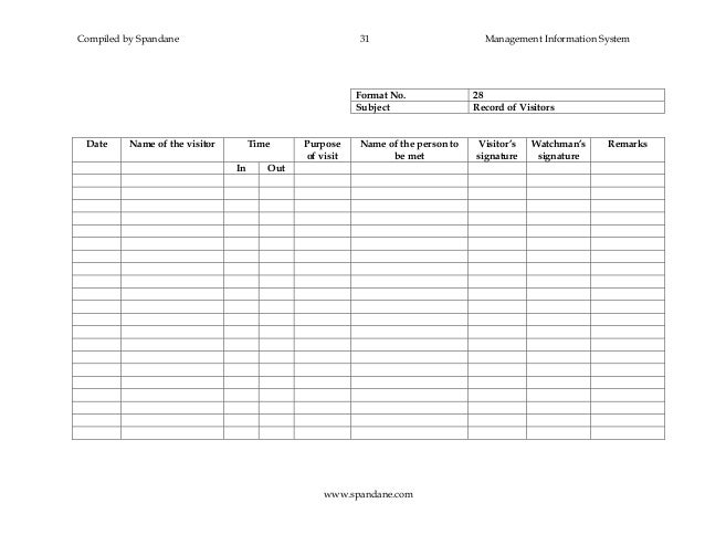 section iii mis formats visitor register format