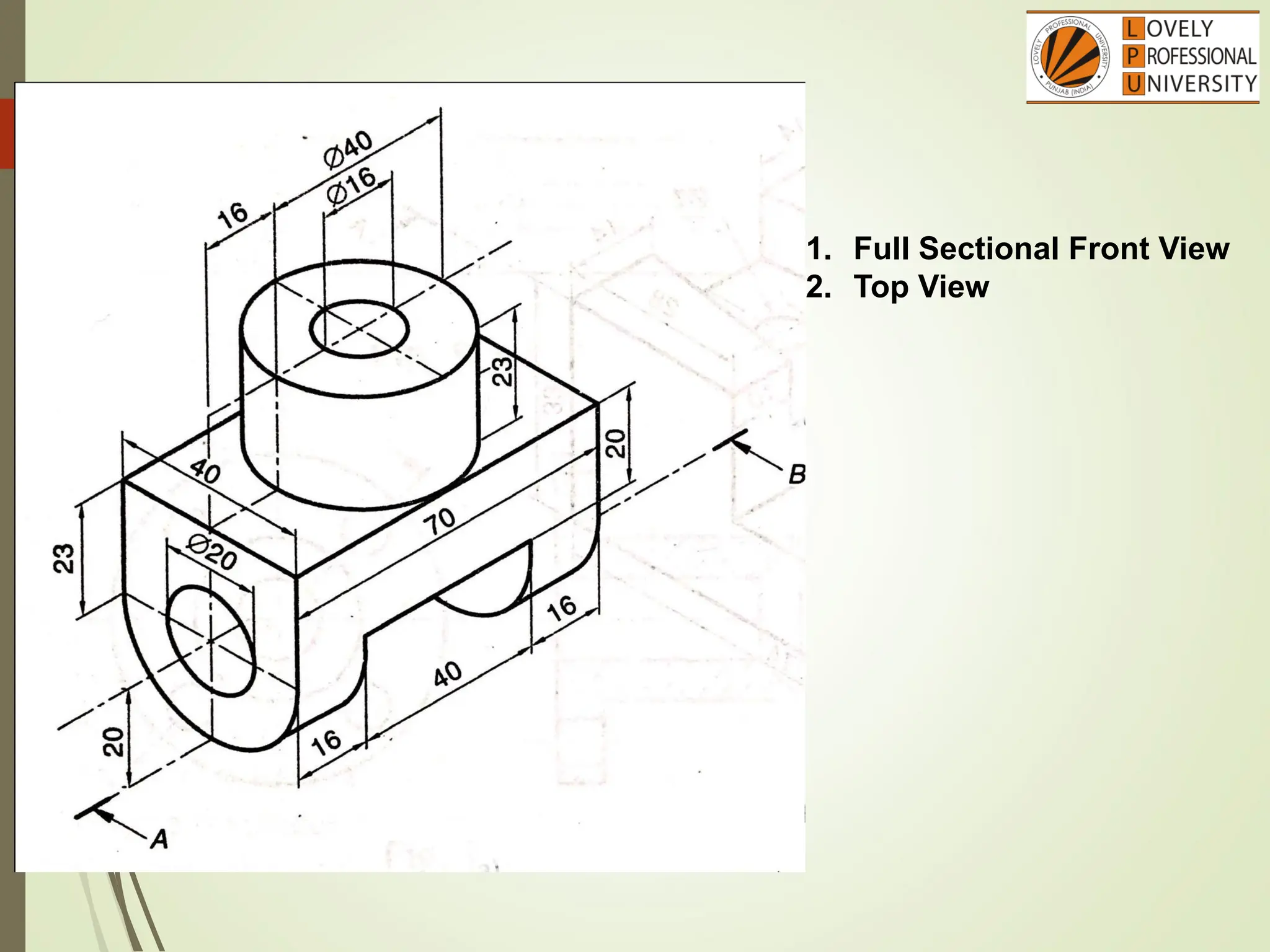 1. Full Sectional Front View
2. Top View
 