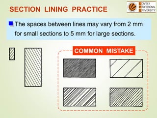 SECTION LINING PRACTICE
The spaces between lines may vary from 2 mm
for small sections to 5 mm for large sections.
COMMON MISTAKE
 