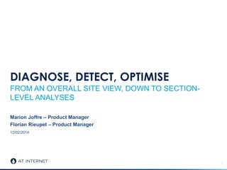 12/02/2014
DIAGNOSE, DETECT, OPTIMISE
FROM AN OVERALL SITE VIEW, DOWN TO SECTION-
LEVEL ANALYSES
Marion Joffre – Product Manager
Florian Rieupet – Product Manager
1
 