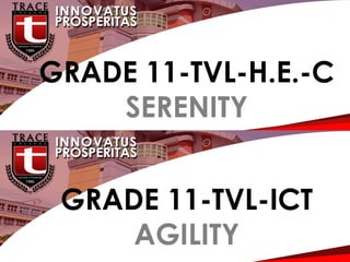 G
GRADE 11-TVL-H.E.-C
SERENITY
GRADE 11-TVL-ICT
AGILITY
 