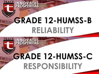 G
GRADE 12-HUMSS-B
RELIABILITY
GRADE 12-HUMSS-C
RESPONSIBILITY
 