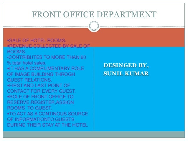 front office interaction with other departments in the hotel