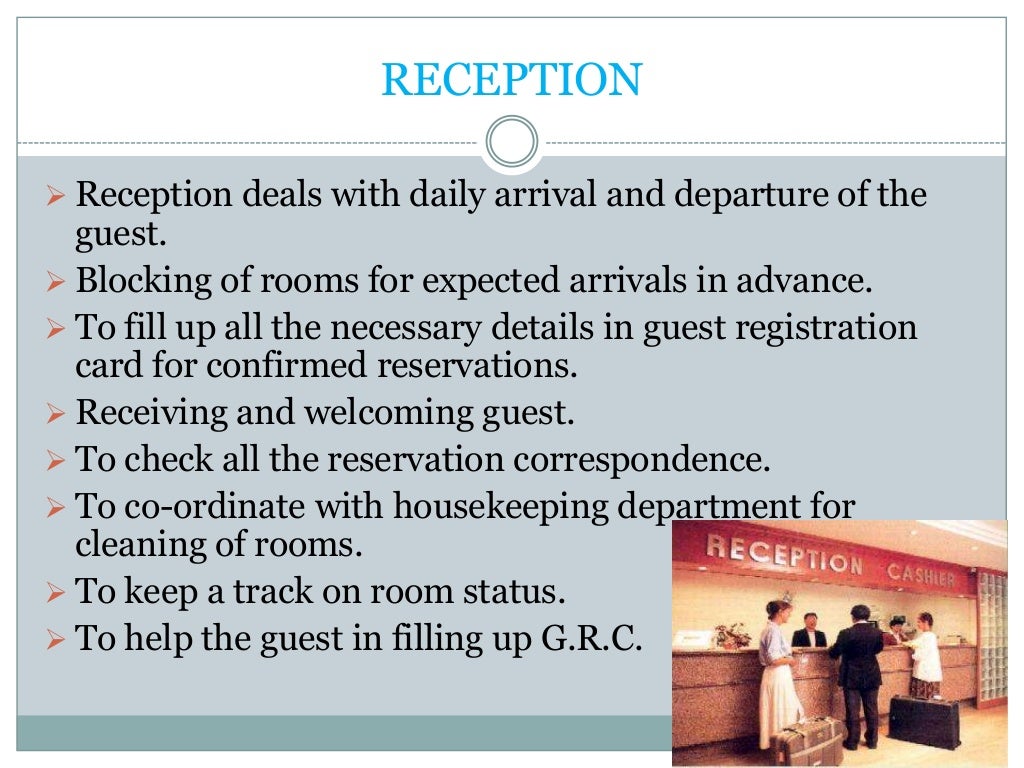 Sections of front office department in hotels