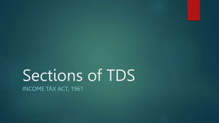 Sections of TDS
INCOME TAX ACT, 1961
 