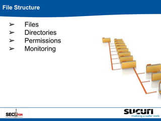 File Structure 
➢ Files 
➢ Directories 
➢ Permissions 
➢ Monitoring 
 