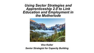 Using Sector Strategies and
Apprenticeship 2.0 to Link
Education and Employment in
the Motherlode
Vinz Koller
Senior Strategist for Capacity Building
 