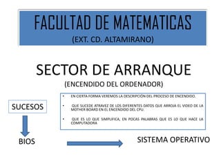 FACULTAD DE MATEMATICAS(EXT. CD. ALTAMIRANO) SECTOR DE ARRANQUE(ENCENDIDO DEL ORDENADOR) ,[object Object]
