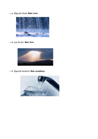 Água da chuva: Bem Livre




Luz do sol: Bem livre




Água da torneira: Bem económico
 